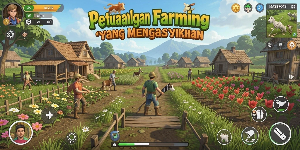 Tampilan gameplay pertanian yang seru dan penuh warna di MASBRO12.