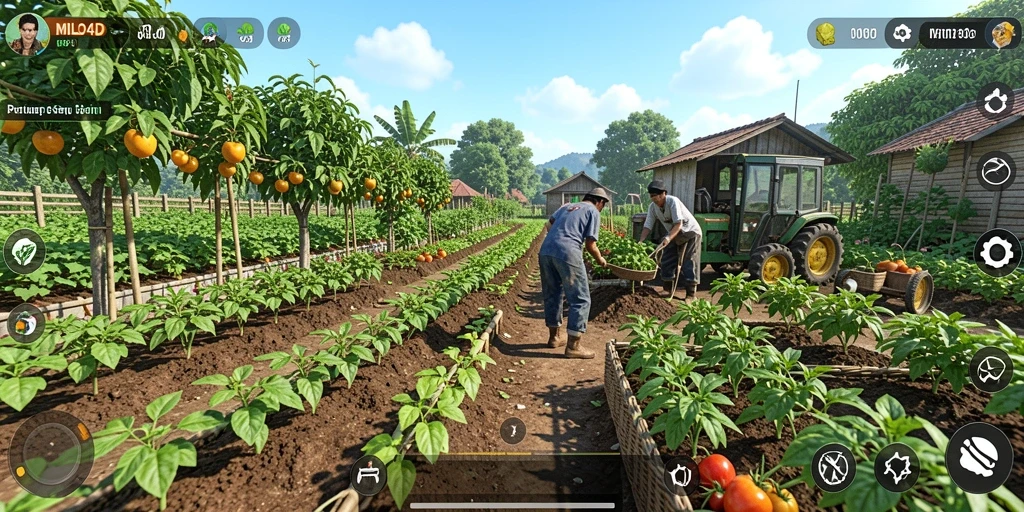Tampilan gameplay seru dalam mengelola kebun dan peternakan di MILO4D.