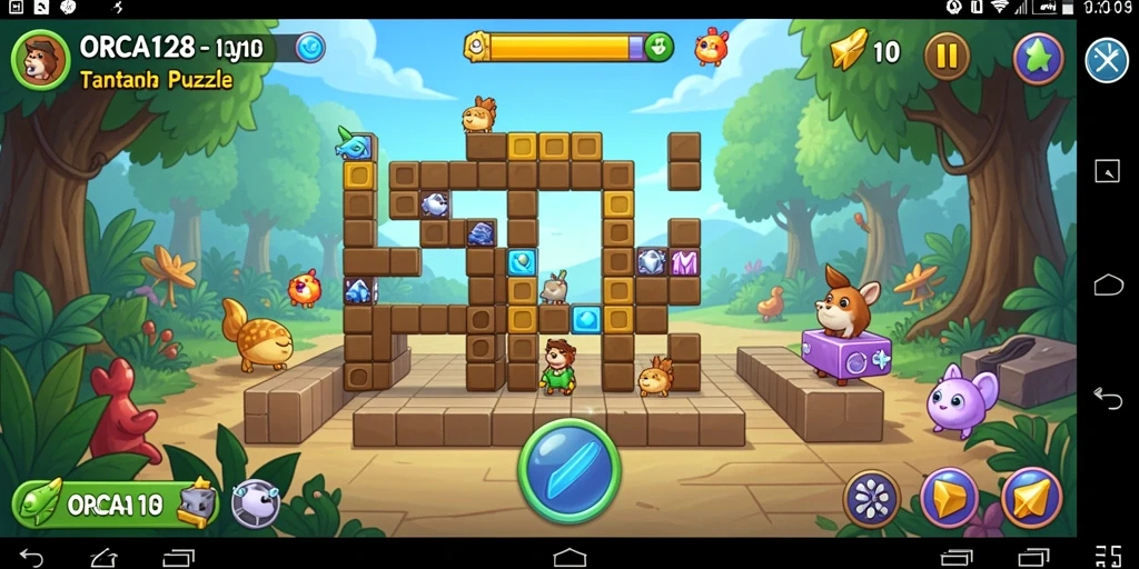 Tampilan gameplay ORCA128 yang penuh warna dan tantangan.