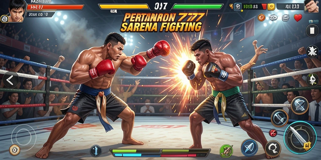 Tampilan gameplay aksion dalam pertarungan yang mendebarkan di PADI777.