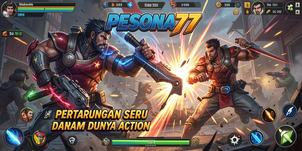 Tampilan gameplay PESONA77 dengan pertarungan yang intens dan mendebarkan.