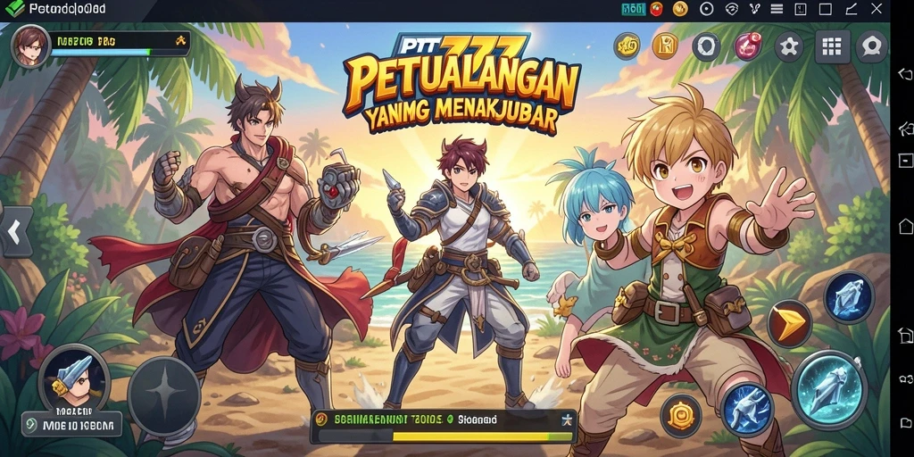 Tampilan utama gameplay PT777 dengan karakter anime yang dinamis.