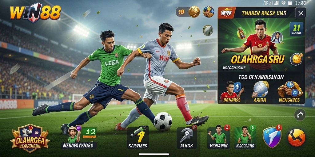 Tampilan gameplay seru dari WIN88 yang menggambarkan berbagai olahraga.